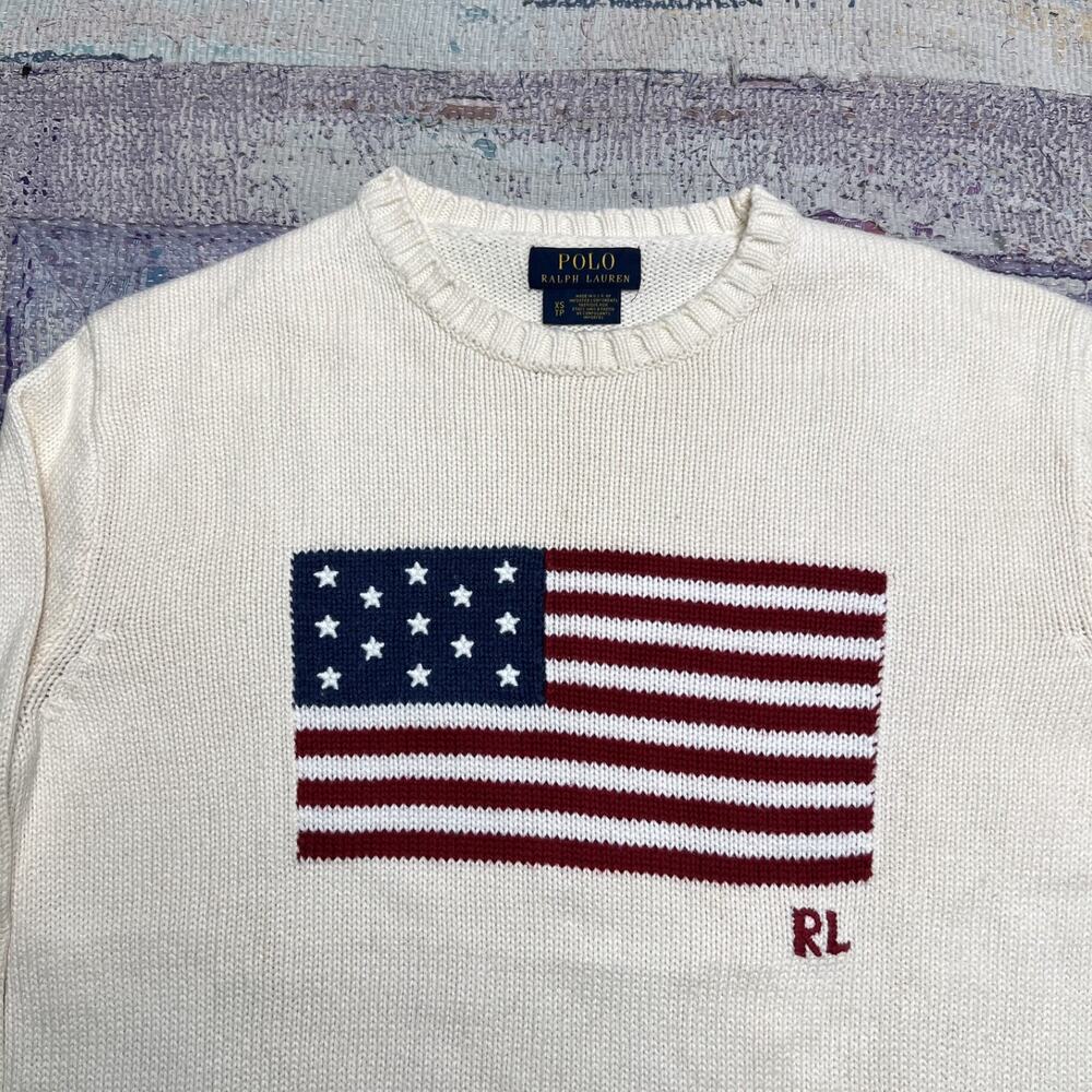 Polo Ralph Lauren American Flag Sweater USA Knit Crewneck Size XS - Picture 3 of 11